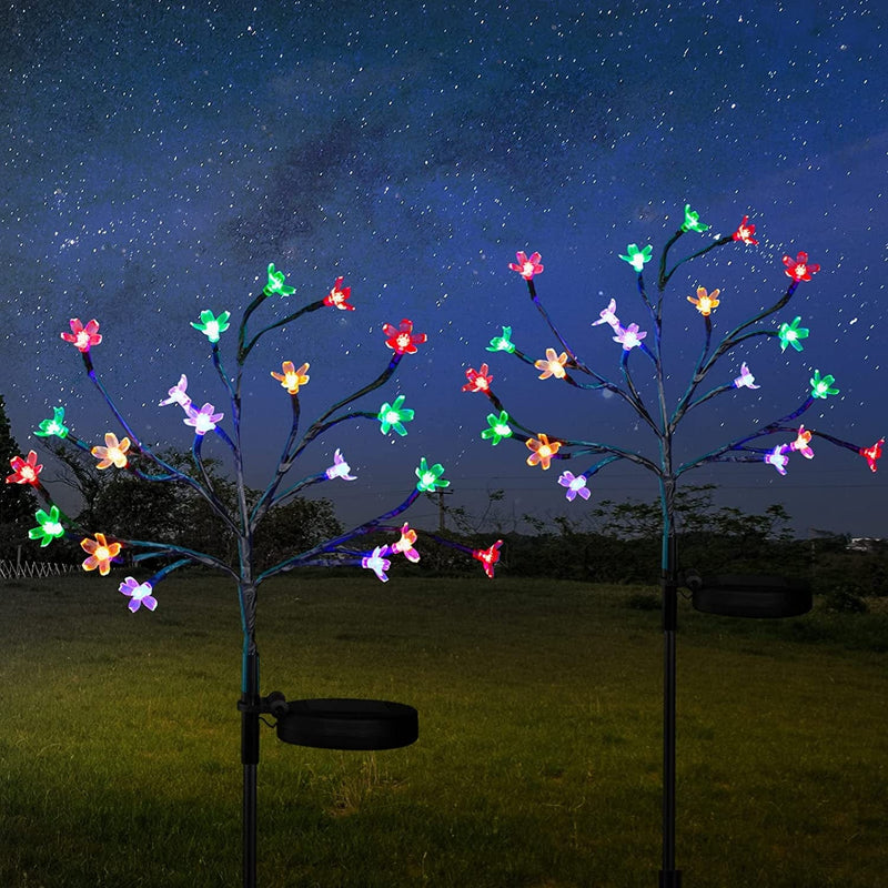 ZQPBLED Solar Flower Lights, 20 LED Cherry Blossom Lamp Multicolor Garden Decorative Waterproof Lights with Solar Charge Panel for Courtyard Pathway Yard Lawn Pond Side Patio (2 Pack) Home & Garden > Lighting > Lamps ZQPBLED   