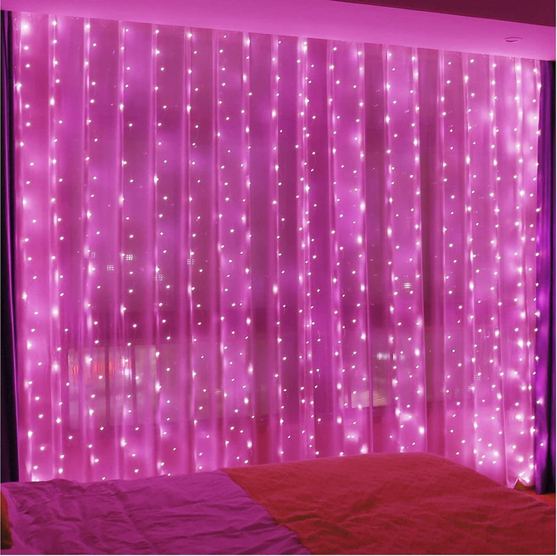 ZSJWL Curtain Lights, 300 LED Curtain Fairy Lights with Remote, 8 Modes 9.8 × 9.8 Ft Curtain String Lights, USB Plug In, Copper Wire Lights for Bedroom Window Chrismas Wedding Party, Warm White