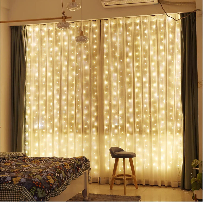 ZSJWL Curtain Lights, 300 LED Curtain Fairy Lights with Remote, 8 Modes 9.8 × 9.8 Ft Curtain String Lights, USB Plug In, Copper Wire Lights for Bedroom Window Chrismas Wedding Party, Warm White Home & Garden > Lighting > Light Ropes & Strings ZSJWL Warm White 1 