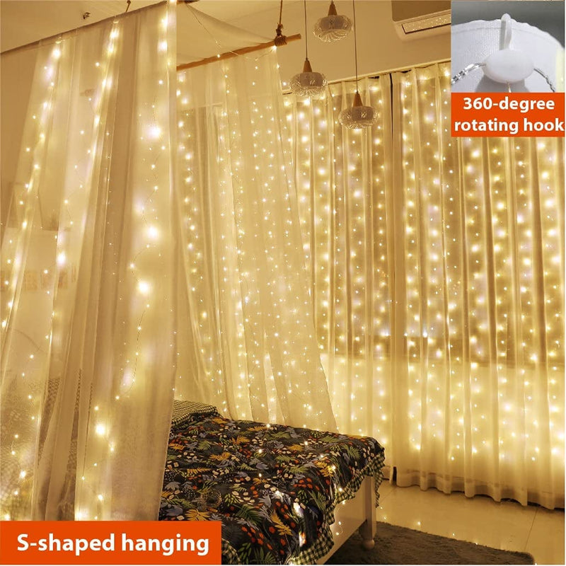 ZSJWL Curtain Lights, 300 LED Curtain Fairy Lights with Remote, 8 Modes 9.8 × 9.8 Ft Curtain String Lights, USB Plug In, Copper Wire Lights for Bedroom Window Chrismas Wedding Party, Warm White Home & Garden > Lighting > Light Ropes & Strings ZSJWL   