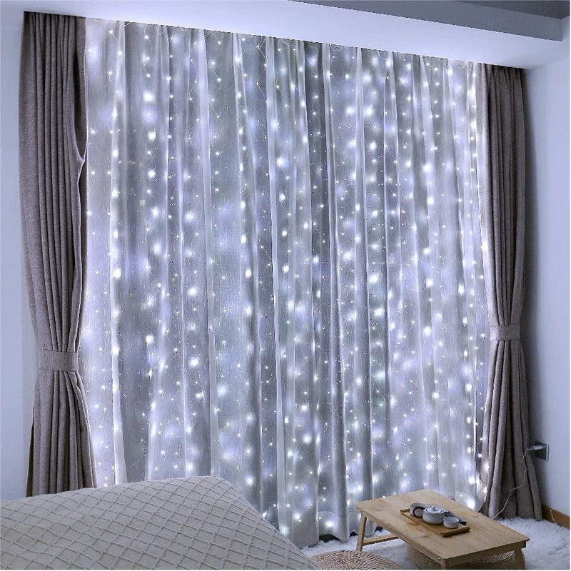 ZSJWL Curtain Lights, 300 LED Curtain Fairy Lights with Remote, 8 Modes 9.8 × 9.8 Ft Curtain String Lights, USB Plug In, Copper Wire Lights for Bedroom Window Chrismas Wedding Party, Warm White Home & Garden > Lighting > Light Ropes & Strings ZSJWL White 1 