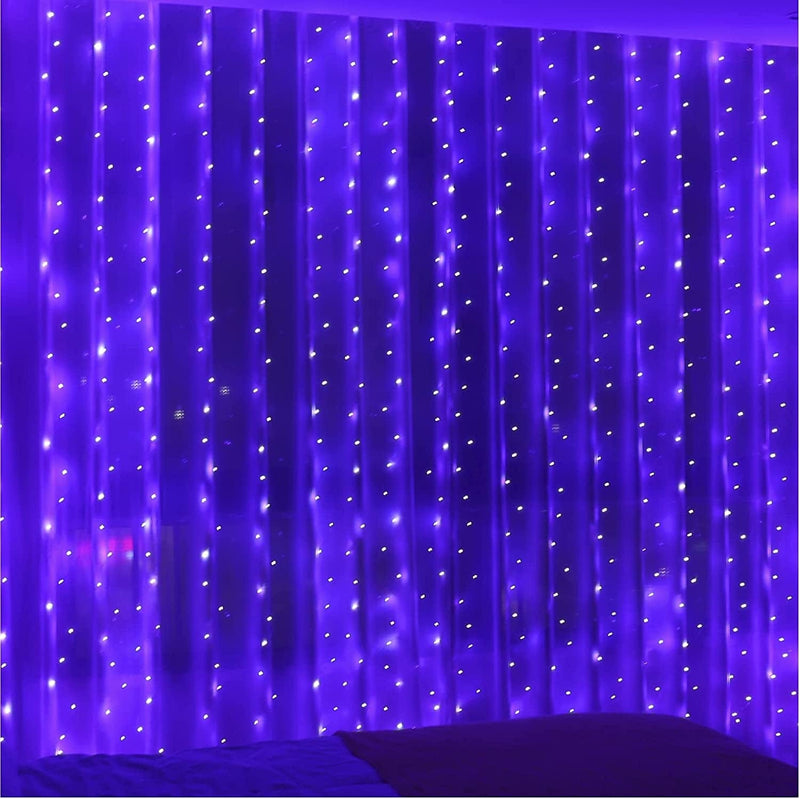 ZSJWL Curtain Lights, 300 LED Curtain Fairy Lights with Remote, 8 Modes 9.8 × 9.8 Ft Curtain String Lights, USB Plug In, Copper Wire Lights for Bedroom Window Chrismas Wedding Party, Warm White Home & Garden > Lighting > Light Ropes & Strings ZSJWL Purple 1 