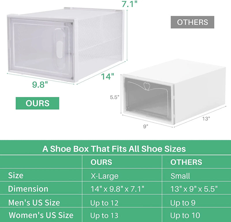 Zttopo XL Shoe Storage Box, 8 Packs Clear Plastic Stackable Shoe Organizer Bins Containers, X-Large up to US Size 12, Front Drop Shoe Boxes Holder with Lids Sneaker Storage Case for Sneakerheads Furniture > Cabinets & Storage > Armoires & Wardrobes Zttopo   