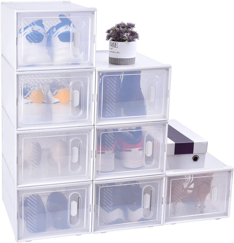 Zttopo XL Shoe Storage Box, 8 Packs Clear Plastic Stackable Shoe Organizer Bins Containers, X-Large up to US Size 12, Front Drop Shoe Boxes Holder with Lids Sneaker Storage Case for Sneakerheads Furniture > Cabinets & Storage > Armoires & Wardrobes Zttopo 8 Packs  