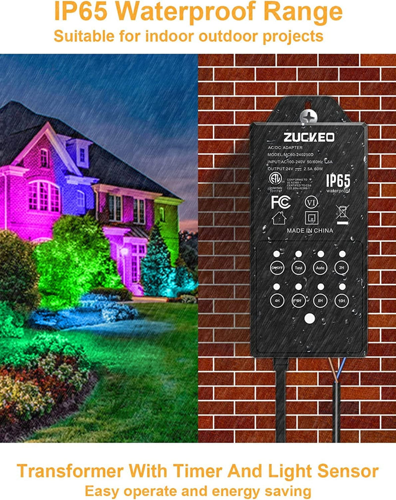 ZUCKEO 5W RGB Landscape Lighting Color Changing Low Voltage Landscape Lights with Timer Transformer & Connector, 12V 24V Waterproof Outdoor LED Colored Spotlight Path Light for Yard Garden(12Pack)