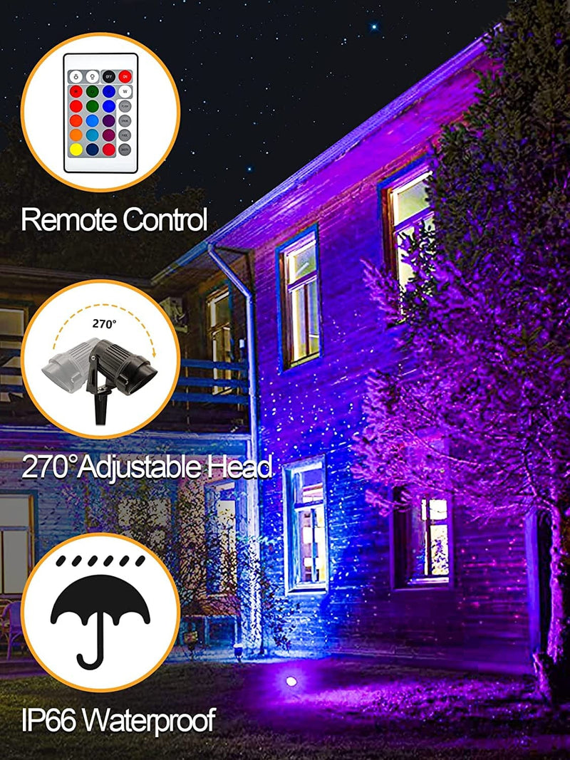 ZUCKEO Christmas Spotlights Outdoor LED Spot Lights for Yard, 10W RGB Color Changing Landscape Lights 120V Waterproof Spotlight with Plug & Remote for House Garden Path Tree Decoration(1Pack)
