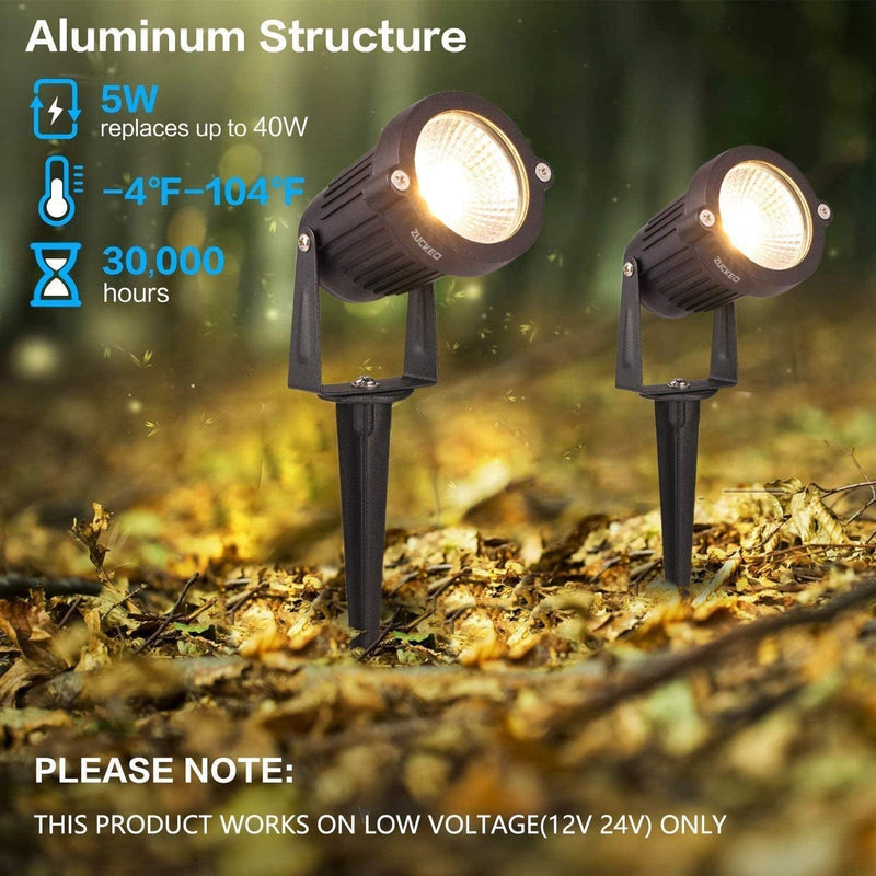 ZUCKEO Low Voltage Landscape Lights LED Landscape Lighting, 5W 12V Garden Pathway Lights Waterproof Warm White Walls Trees Flags Outdoor Landscape Spotlights with Stakes (8 Pack)