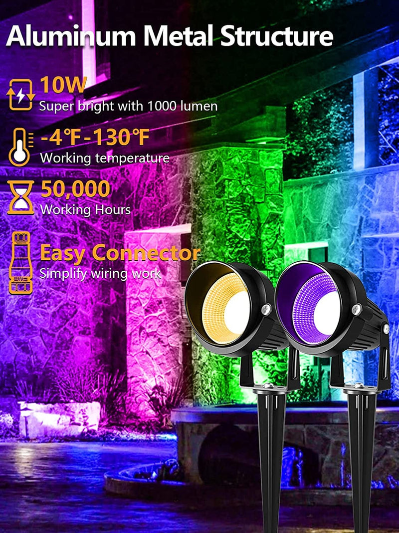 ZUCKEO Low Voltage Landscape Lights RGB Color Changing Landscape Lighting, 10W Waterproof LED Outdoor Spotlights, 12V 24V RGBW Christmas Decor Light for Yard Garden Pathway (12Pack with Connectors) Home & Garden > Lighting > Flood & Spot Lights ZUCKEO   