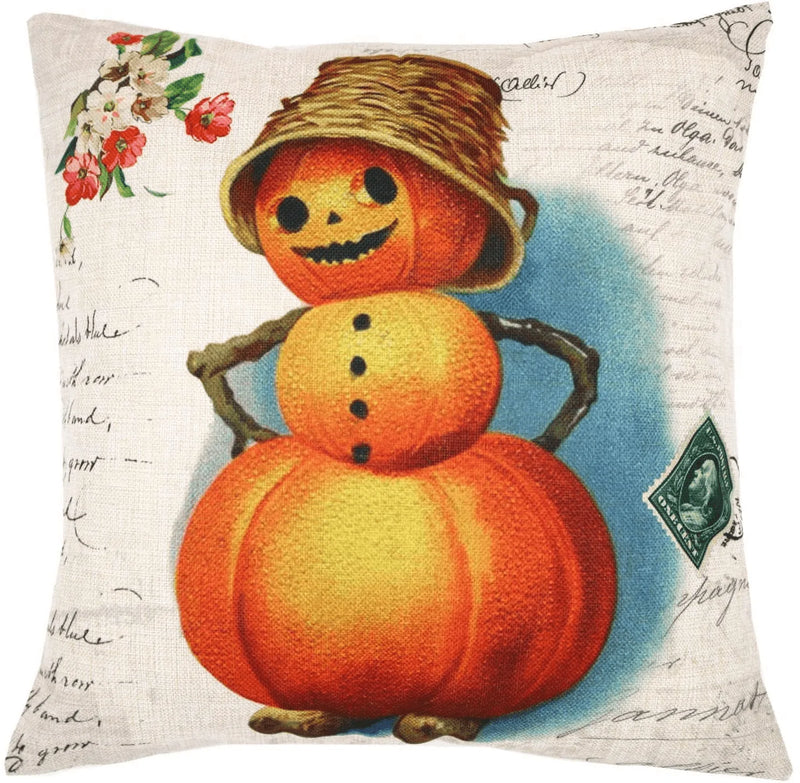 ZUEXT Vintage Happy Halloween Throw Pillow Covers 18x18 Inch, Set of 4 Fall Autumn Pumpkin Halloween Decorative Pillowcases, Square Cotton Linen Cushion Cover Case for Couch Car Bed(Cat Girl) Arts & Entertainment > Party & Celebration > Party Supplies ZUEXT   