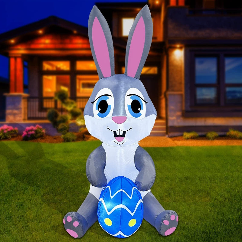Zukakii 5FT Easter Inflatables Bunny Decorations with Bright Led Lights for Outdoor, Bunny Easter Decorations Blow up with Sandbags Stakes Strings for Indoor Outdoor Yard Garden Decor