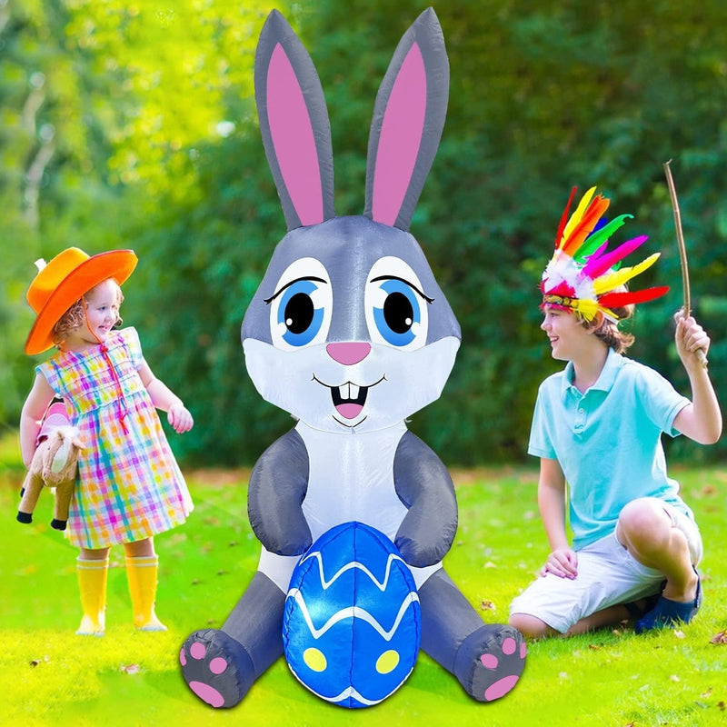 Zukakii 5FT Easter Inflatables Bunny Decorations with Bright Led Lights for Outdoor, Bunny Easter Decorations Blow up with Sandbags Stakes Strings for Indoor Outdoor Yard Garden Decor Home & Garden > Decor > Seasonal & Holiday Decorations zukakii   