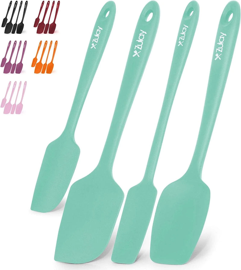 Zulay 4Pcs Silicone Spatula Set - Heat Resistant Silicone Tools for Cooking, Baking & Mixing - One Piece Design Spatulas for Non-Stick Cookware - Durable Stainless Steel Core (Aqua Sky)