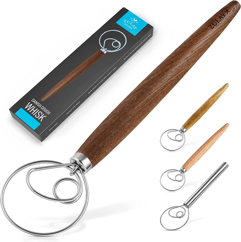 Zulay Kitchen 13 Inch Danish Dough Whisk - Large Wooden Danish Whisk for Dough with Stainless Steel Ring - Traditional Dutch Whisk Baking Tool for Bread, Batter, Cake, Pastry (Acacia Wood) Home & Garden > Kitchen & Dining > Kitchen Tools & Utensils Zulay Kitchen Ashwood 13 inches 