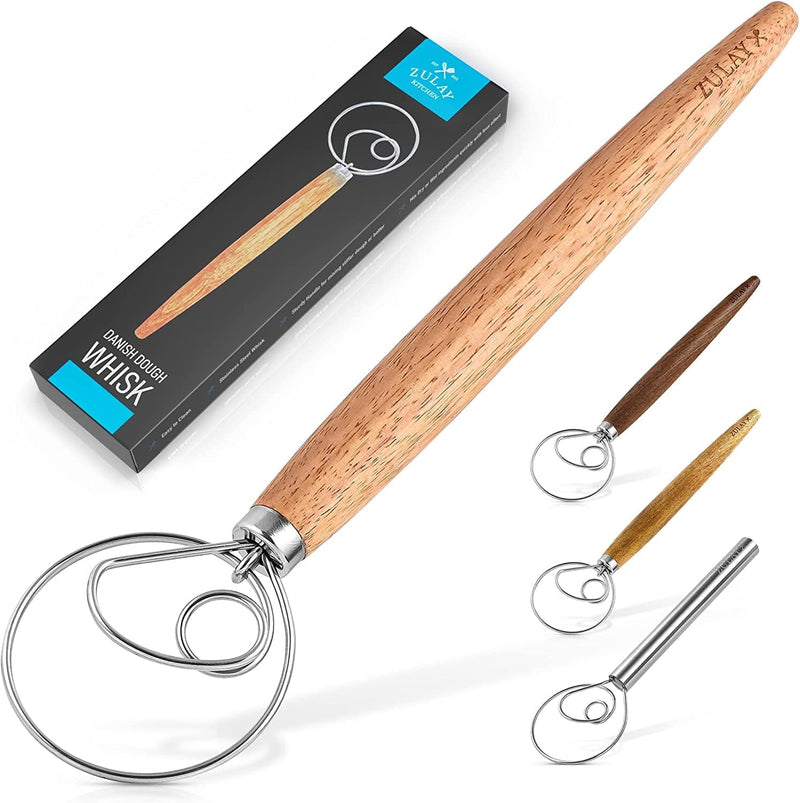 Zulay Kitchen 13 Inch Danish Dough Whisk - Large Wooden Danish Whisk for Dough with Stainless Steel Ring - Traditional Dutch Whisk Baking Tool for Bread, Batter, Cake, Pastry (Acacia Wood) Home & Garden > Kitchen & Dining > Kitchen Tools & Utensils Zulay Kitchen Rubberwood 13 inches 