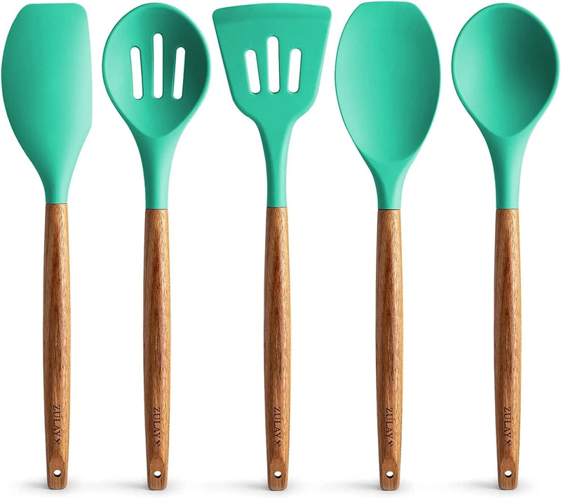 Zulay Non-Stick Silicone Utensils Set with Authentic Acacia Wood Handles - 5 Piece Silicone Cooking Utensils Set - Black Home & Garden > Kitchen & Dining > Kitchen Tools & Utensils Zulay Kitchen Mint  