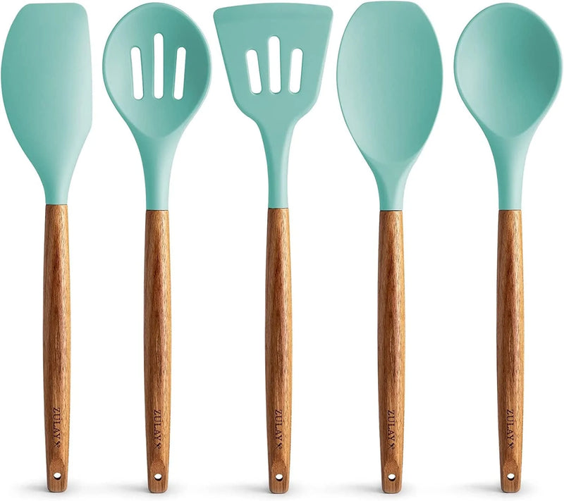Zulay Non-Stick Silicone Utensils Set with Authentic Acacia Wood Handles - 5 Piece Silicone Cooking Utensils Set - Black Home & Garden > Kitchen & Dining > Kitchen Tools & Utensils Zulay Kitchen Aqua  