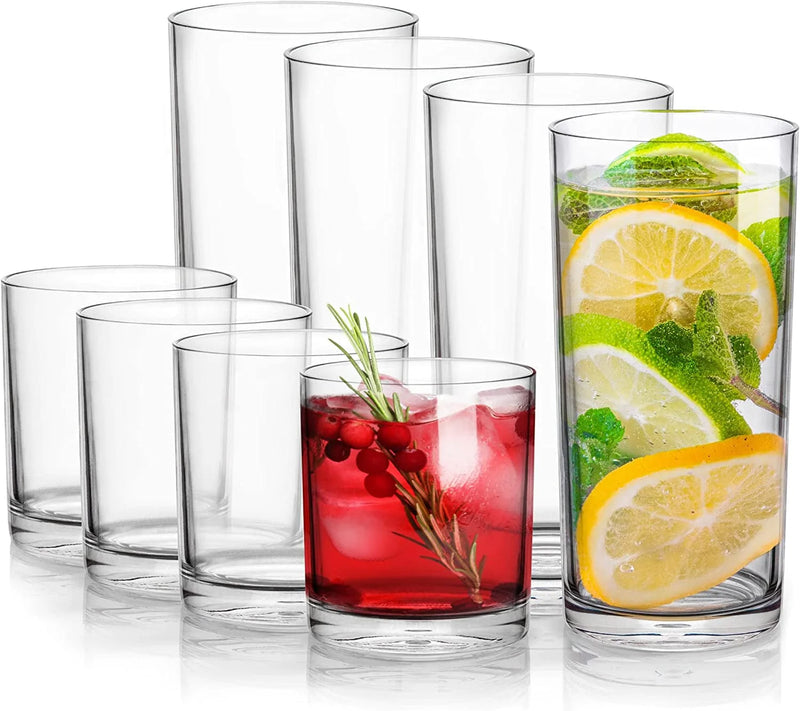 Zulay Plastic Tumblers Drinking Glasses Set of 8 Clear - 4 Each: 12Oz and 16Oz Acrylic Cups for Kitchen - Unbreakable, BPA Free, Dishwasher Safe Plastic Glasses Set Home & Garden > Kitchen & Dining > Tableware > Drinkware Zulay Kitchen   