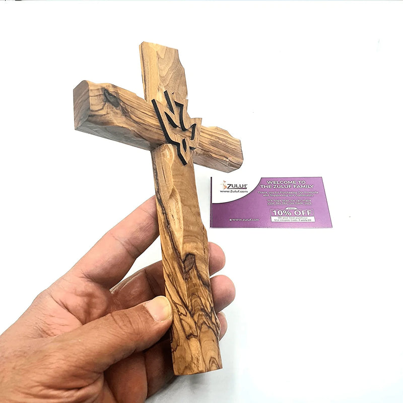 Zuluf Wall Hanging Hand Carved Olive Wood Dove Christian Cross Jerusalem Holy Spirit & Certificate For Bedroom Kids Room Wall Decor Christmas New Year Wedding Birthday | 20cm / 7.8 " | CRS019 Home & Garden > Decor > Seasonal & Holiday Decorations Zuluf   