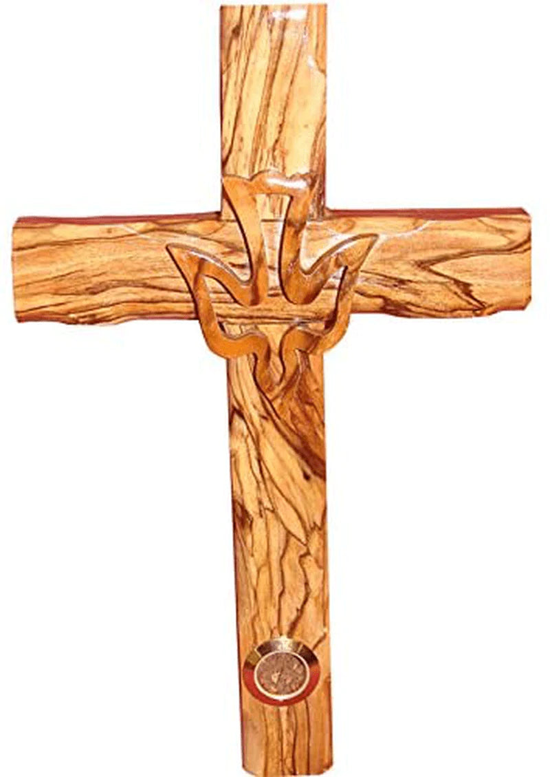 Zuluf Wall Hanging Hand Carved Olive Wood Dove Christian Cross Jerusalem Holy Spirit & Certificate For Bedroom Kids Room Wall Decor Christmas New Year Wedding Birthday | 20cm / 7.8 " | CRS019