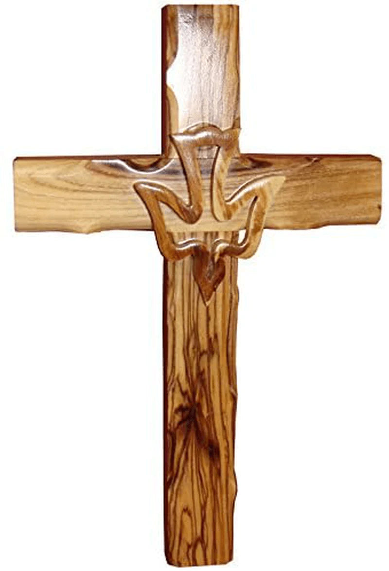 Zuluf Wall Hanging Hand Carved Olive Wood Dove Christian Cross Jerusalem Holy Spirit & Certificate For Bedroom Kids Room Wall Decor Christmas New Year Wedding Birthday | 20cm / 7.8 " | CRS019