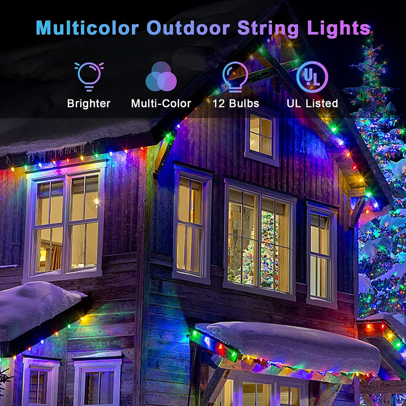 Zuske Christmas Lights Outdoor Colored String Lights, 12FT Multicolor String Lights with 12 LED Bulbs Waterproof Shatterproof Patio Lights for Garden Backyard Yard Gazebo Bistro Holiday Party Décor