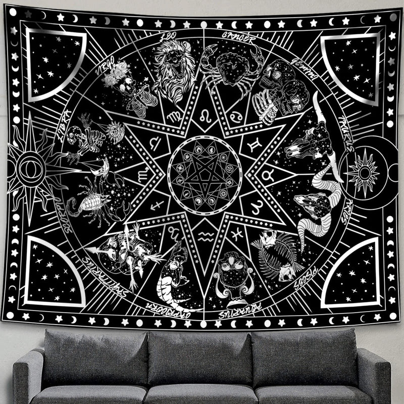 Zussun 12 Constellation Tapestry Star Sun Tarot Tapestry Black and White Hippy CelestialBohemian Home Decor (35" x 47") Home & Garden > Decor > Artwork > Decorative Tapestries Zussun 60" x 80"  