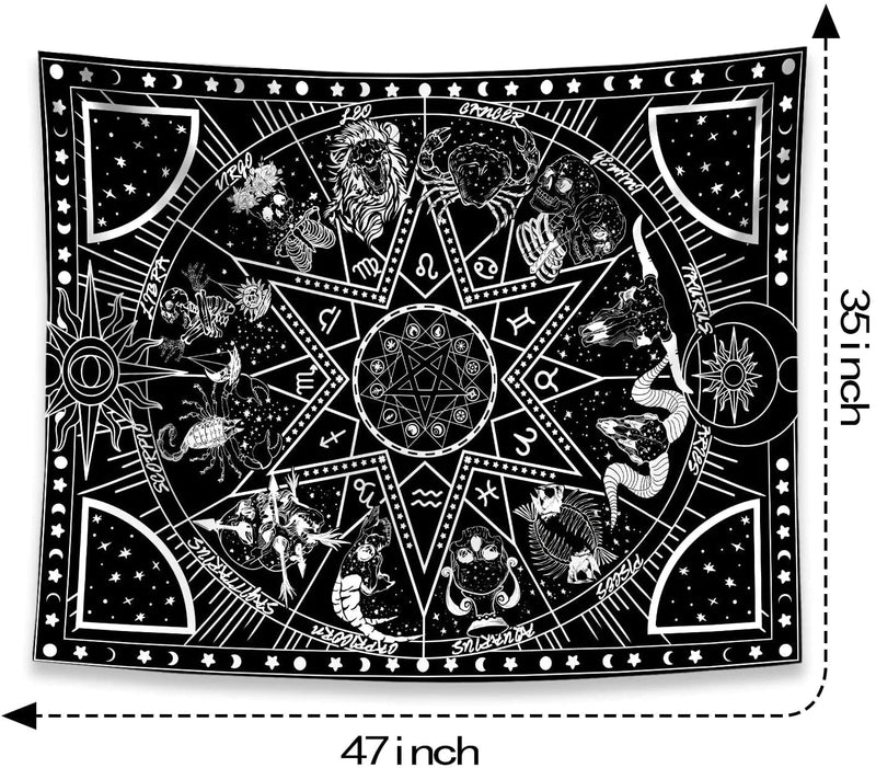 Zussun 12 Constellation Tapestry Star Sun Tarot Tapestry Black and White Hippy CelestialBohemian Home Decor (35" x 47") Home & Garden > Decor > Artwork > Decorative Tapestries Zussun   