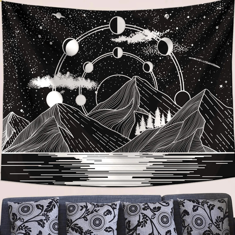 Zussun Mountain Moon Tapestry Stars River Black and White Art Tapestry Wall Hanging Home Decor (35" x 47") Home & Garden > Decor > Artwork > Decorative Tapestries Zussun 35" x 47"  