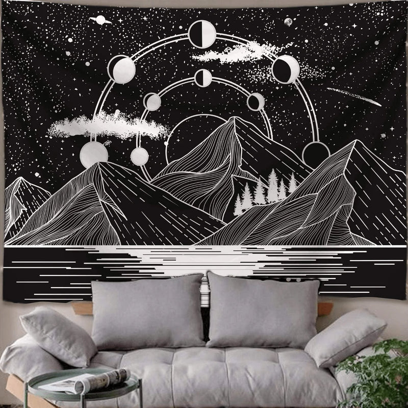 Zussun Mountain Moon Tapestry Stars River Black and White Art Tapestry Wall Hanging Home Decor (35" x 47") Home & Garden > Decor > Artwork > Decorative Tapestries Zussun   