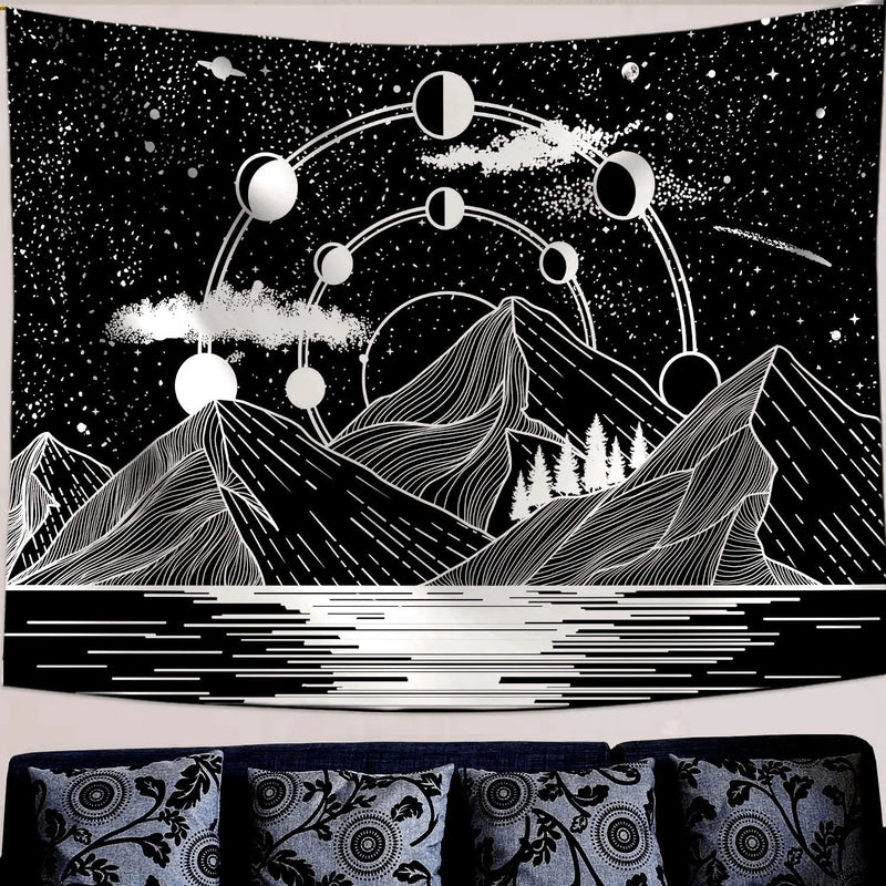Zussun Mountain Moon Tapestry Stars River Black and White Art Tapestry Wall Hanging Home Decor (35" x 47") Home & Garden > Decor > Artwork > Decorative Tapestries Zussun 60" x 80"  