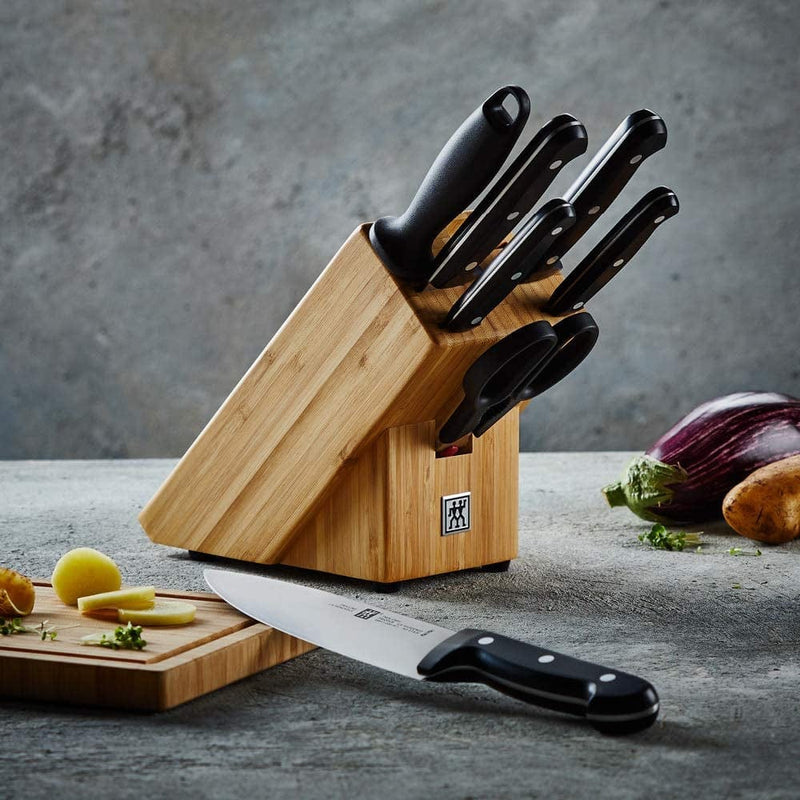 Zwilling Twin Pollux 8-Piece Knife Block Set, Bamboo Block, Knife and Scissors Made of Special Stainless Steel/Plastic Handle