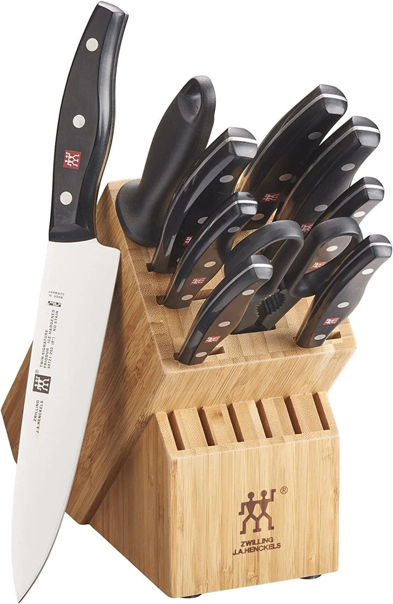 ZWILLING Twin Signature 19-Piece German Knife Set with Block, Razor-Sharp, Made in Company-Owned German Factory with Special Formula Steel Perfected for Almost 300 Years, Dishwasher Safe Home & Garden > Kitchen & Dining > Kitchen Tools & Utensils > Kitchen Knives Henckels Black Twin Signature 11-pc