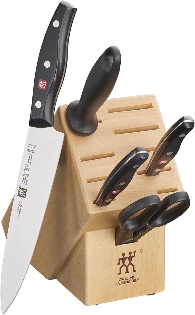 ZWILLING Twin Signature 19-Piece German Knife Set with Block, Razor-Sharp, Made in Company-Owned German Factory with Special Formula Steel Perfected for Almost 300 Years, Dishwasher Safe Home & Garden > Kitchen & Dining > Kitchen Tools & Utensils > Kitchen Knives Henckels Black/Stainless Steel Twin Signature 6-pc