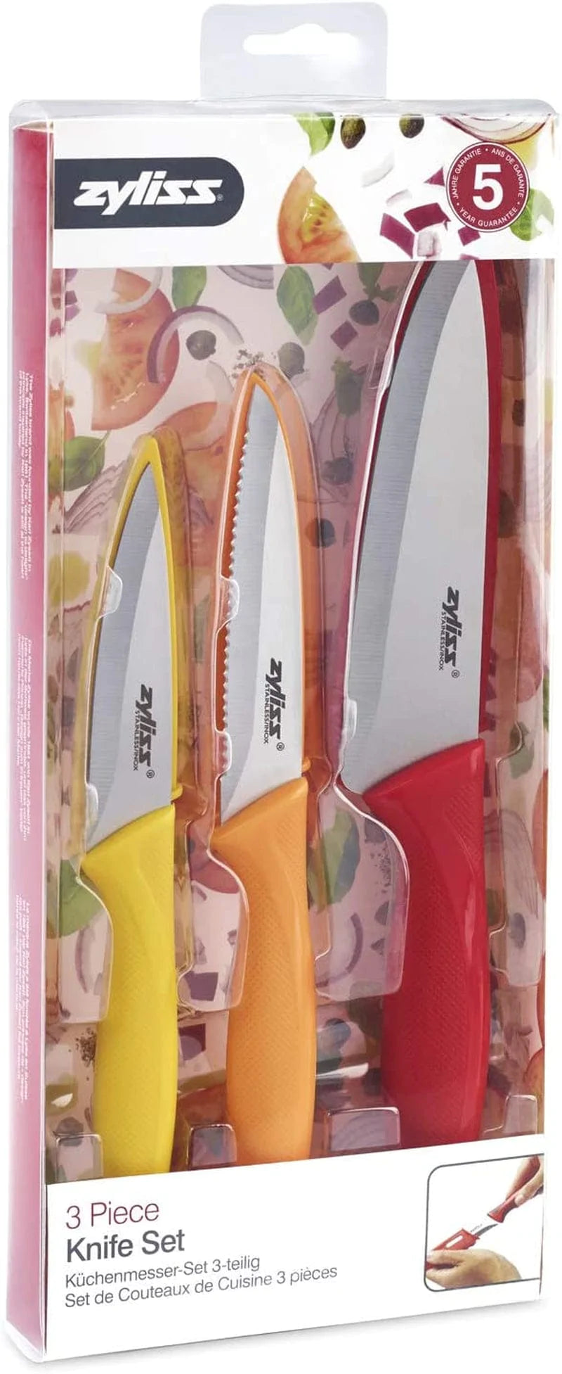 Zyliss 3-Piece Paring Knife Set - Stainless Steel Knife Set - Small Knife Set with Knife Sheaths - Travel Knife Set with Safety Kitchen Blade Guards - Dishwasher & Hand Wash Safe - 3 Pieces