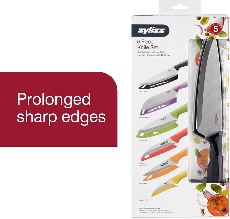 Zyliss 6-Piece Knife Value Set with Sheaths - Stainless Steel Kitchen Knife Set - Cooking Knife Set with Sheaths - Dishwasher & Hand Wash Safe - 6 Pieces Home & Garden > Kitchen & Dining > Kitchen Tools & Utensils > Kitchen Knives Zyliss   