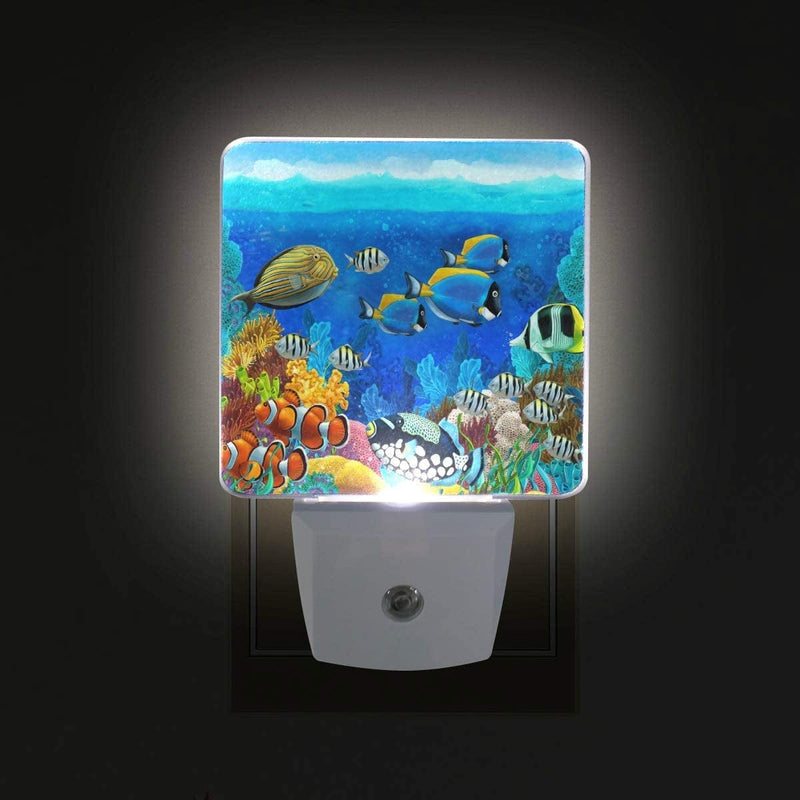 ZZAEO 2 Pack Underwater Fish Coral Reef Night Light Dusk to Dawn Sensor Plug in Wall Light Home Bedroom Kitchen Wall Decor