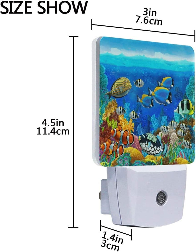 ZZAEO 2 Pack Underwater Fish Coral Reef Night Light Dusk to Dawn Sensor Plug in Wall Light Home Bedroom Kitchen Wall Decor
