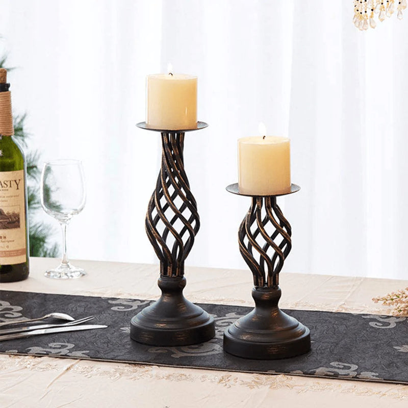 ZZKOKO Decorative Candle Holder Set of 2, Metal Pillar Romantic Candlesticks, Home Decor Candle Stand, 11.1", 8.1" High Candle Holders for Fireplace, Living or Dining Room Table, Gifts for Wedding Home & Garden > Decor > Home Fragrance Accessories > Candle Holders ZZKOKO   
