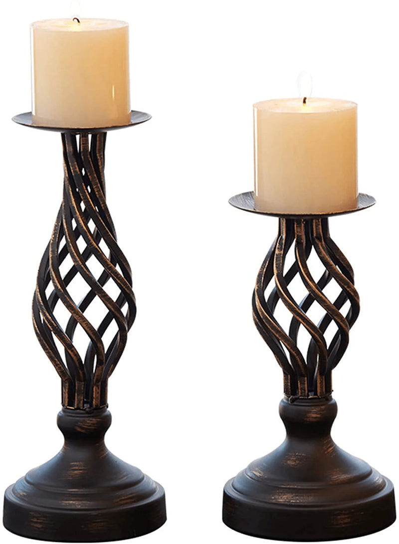 ZZKOKO Decorative Candle Holder Set of 2, Metal Pillar Romantic Candlesticks, Home Decor Candle Stand, 11.1", 8.1" High Candle Holders for Fireplace, Living or Dining Room Table, Gifts for Wedding